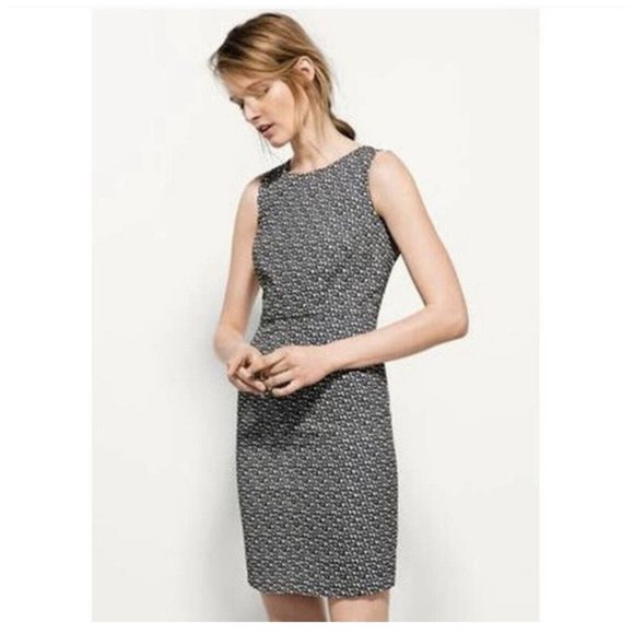 Massimo Dutti Black Geometric Pattern Sleeveless Knee Length Shift Dress Size 6 - Picture 1 of 10